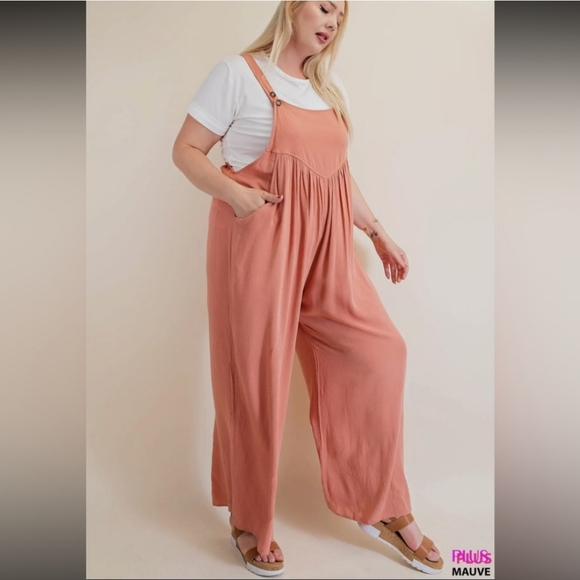 🏷️RAYANNA Crepe Jumper Overalls Melon Size 1X - Picture 3 of 10